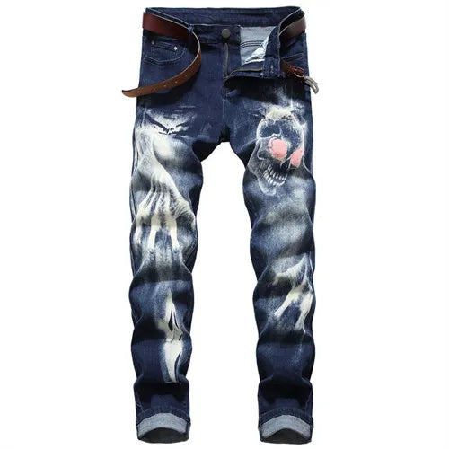 Plus Size Men's Jeans 3D Digital Print Stretch Denim Pants Blue Black White Trousers Men Fashion Slacks 28-34 36 38 40 42