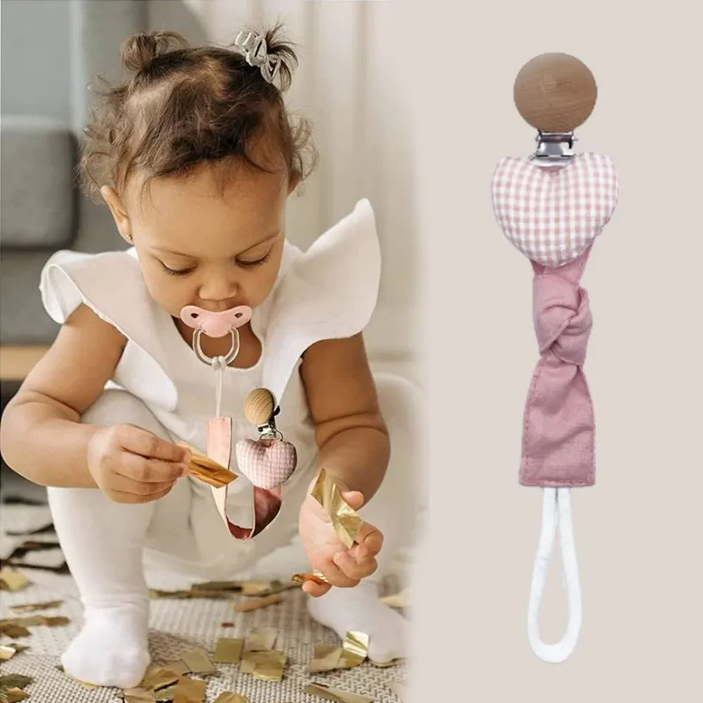 Infant Newborn Cotton Wooden Pacifier Chain Holder for Pacifier Baby Pacifier Clip Nipple Soother Dummy Holder Attache Tetine