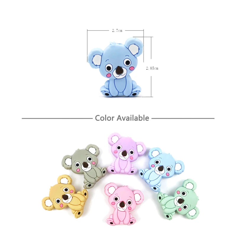 LOFCA 5pcs Silicone Mini Koala Beads Baby Teether Food Grade BPA Free Baby Teething Toy Pacifier Chain Nursing Necklace Making