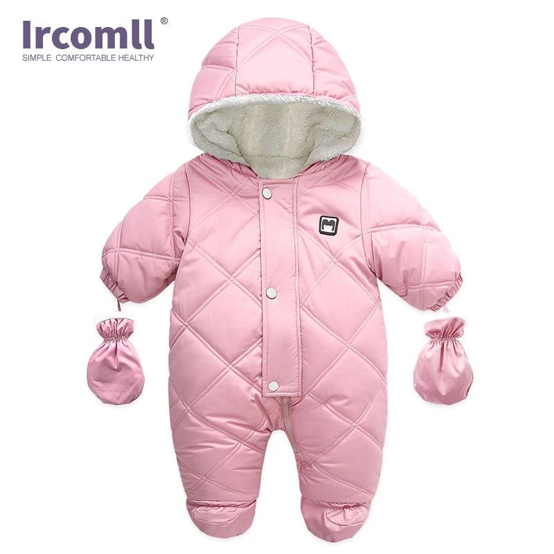 Ircomll Warm Infant Baby Jumpsuit Cotton Down Rompers Hooded Inside Fleece Boy Girl Winter Autumn Overalls Children Outerwear