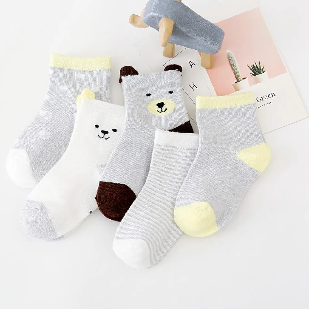 5 Pairs/Lot Cartoon Baby Socks Cute Cat Animal Cotton Newborn Children's Socks Girl Kids Boy Soft Knit Toddler Sleeping Socks