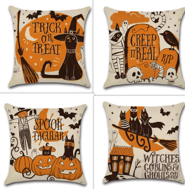 Halloween Cartoon Linen Throw Pillowcase