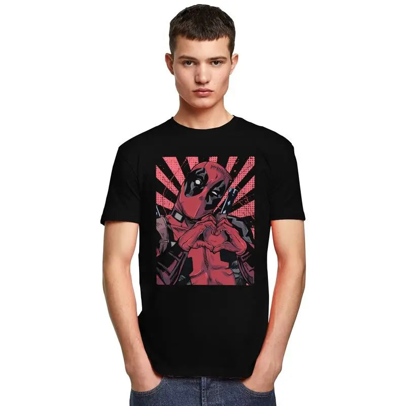 Cool Deadpool Hand Heart T Shirt Men Short Sleeved T-shirts Printed Tee Tops Cotton Regular Fit Tshirt Gift