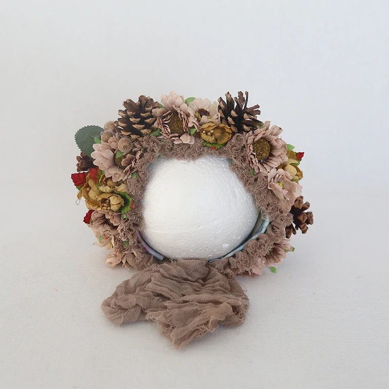 Vintage Newborn Floral Bonnet Baby girl Hat For Photography Knitted Newborn Garden Flower Bonnet For Photo Shoot Props