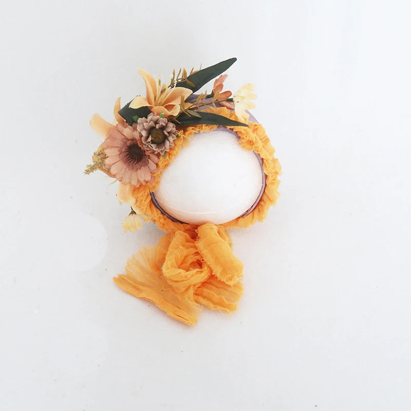 Vintage Newborn Floral Bonnet Baby girl Hat For Photography Knitted Newborn Garden Flower Bonnet For Photo Shoot Props