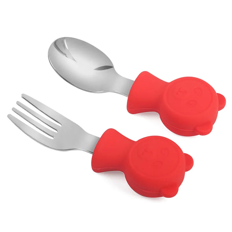 Cartoon Stainless Steel Kids Spoon Fork Set Baby Feeding Kid Children's Cutlery for Kids Food Feed Training Toddler Dinnerware