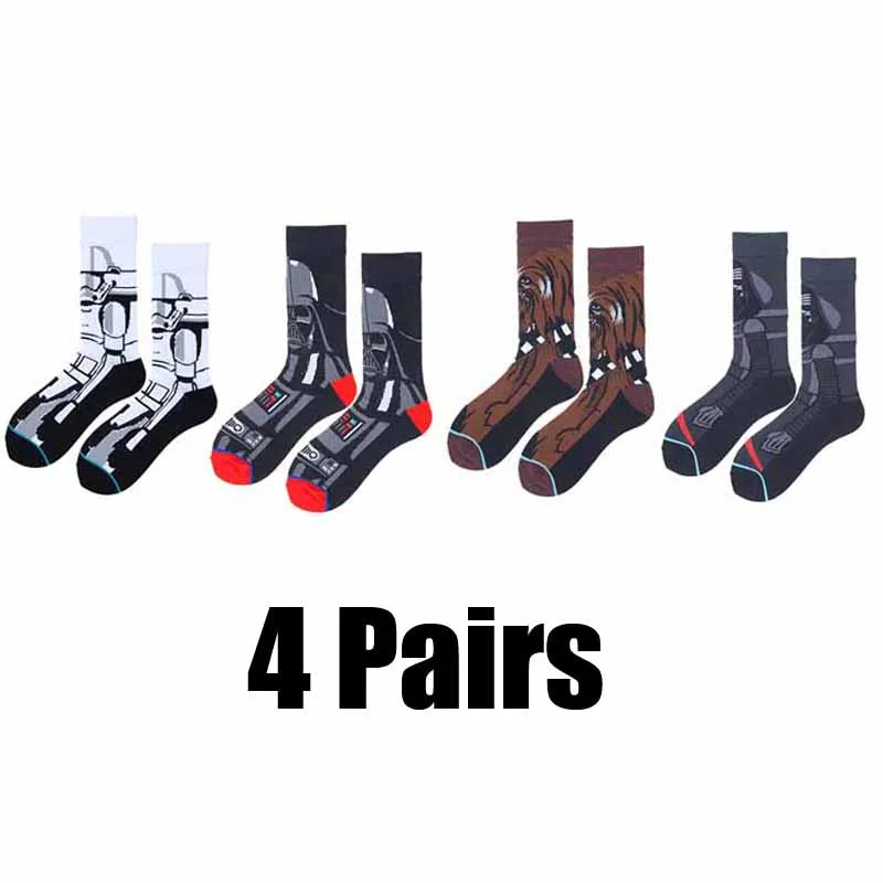 4 Pairs Star Wars Movie Cotton Long socks Master Yoda R2-D2 Cosplay Socks Wookiee Jedi Knight Novelty Men's Women's Socks