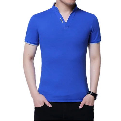 2024 New Fashion Men Cotton Polo Shirt, Leisure Stand Collar Long Sleeve Mens V Neck POLO Shirts, Asian Size Male T-shirt Top