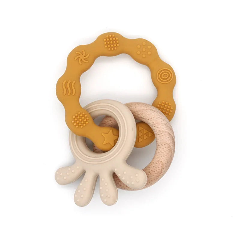 TYRY.HU Baby Small Rabbit Wood Rattle Wooden Teether Mobile Pram Crib Ring DIY Crochet Rattle Soother Bracelet Teether BPA Free