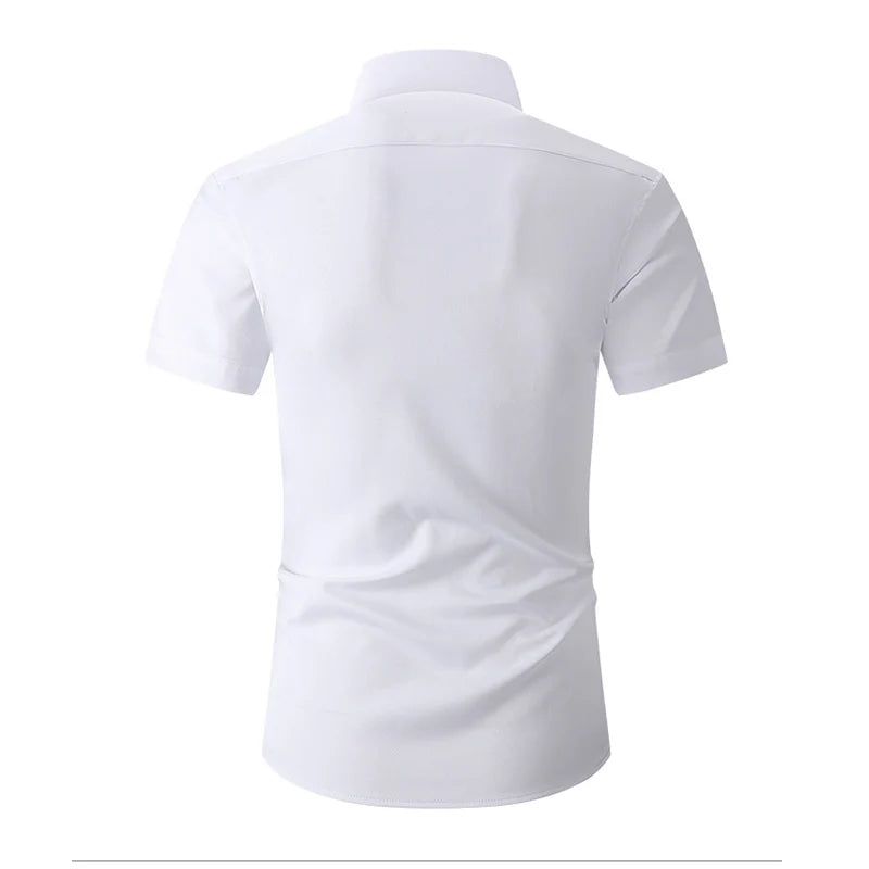 Men's Solid Short Sleeve Shirts Casual Button-Down White Black Shirt USA Size S-XL