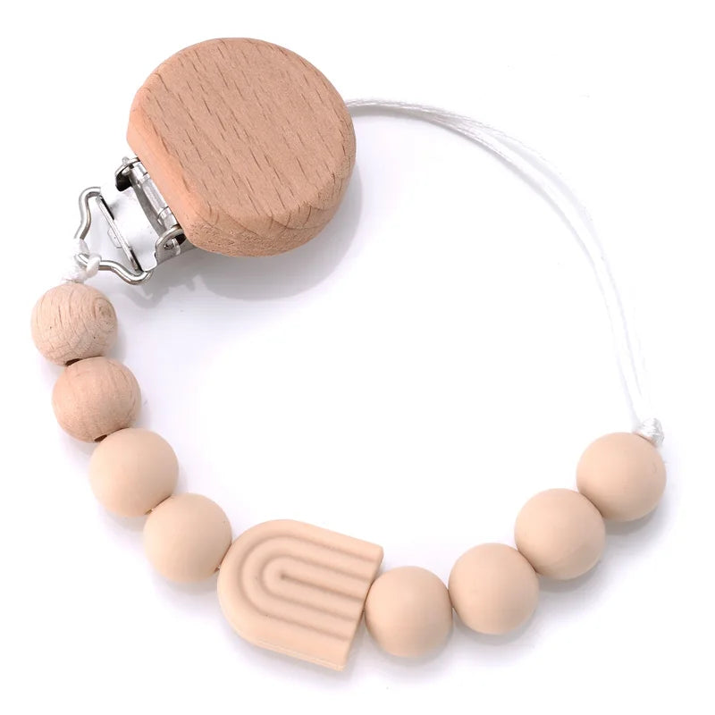 Baby Beech Pacifier Clip Baby Anti-drop Pacifier Chain Silicone Rainbow Beads Teething Chain Toy Gifts Dummy Holder Nipple Clip