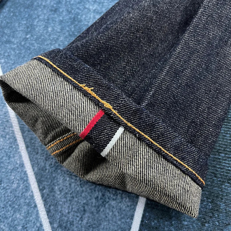 14 oz High Quality Red Selvedge Denim Jeans for Men Heavyweight Raw 100% Cotton Washed Hard Pants Youth Male Straight Trousers