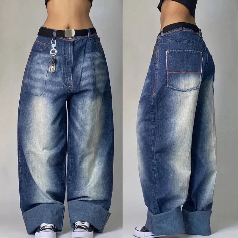 Y2K Harajuku Fashion Letter Embroidery Oversized Printed Baggy Jeans Men Street Retro Casual Gothic High Waist Wide Leg Trousers
