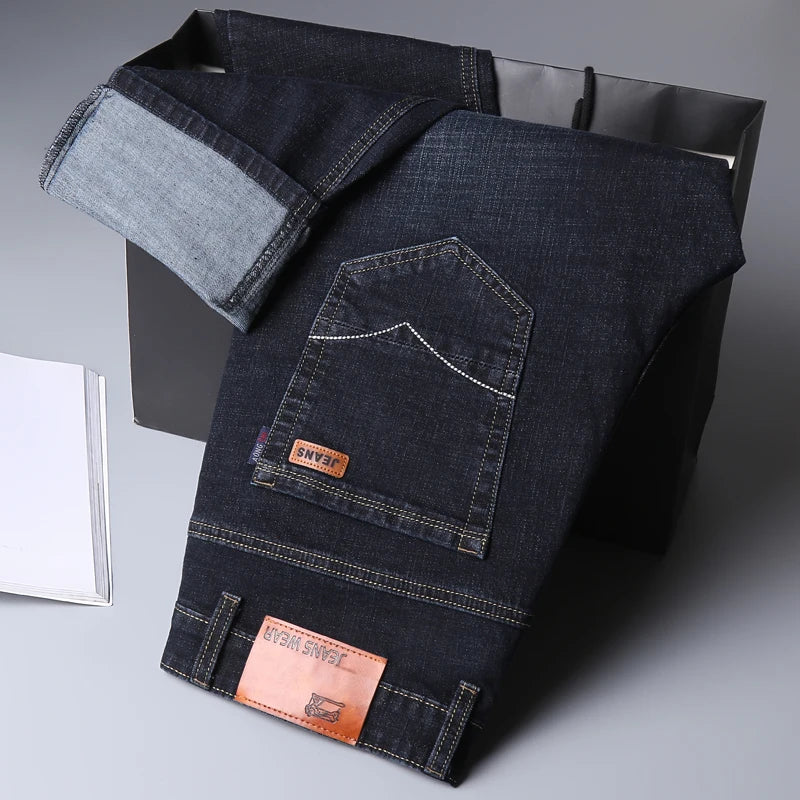 2023 Brand Men's Straight Elastic Cotton Jeans Men Fashion Business Casual Classic Style Jean Denim Pants Trousers Big Size28-40