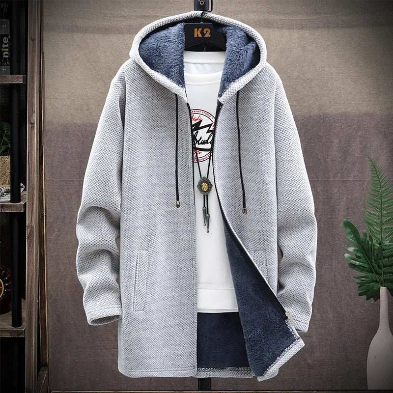 Winter Men Sweater Fleece Cardigan Jacket Men's Slim Sweaters Winter Long Hooded Sweater Thick Warm Coat Mens Clothing 2022