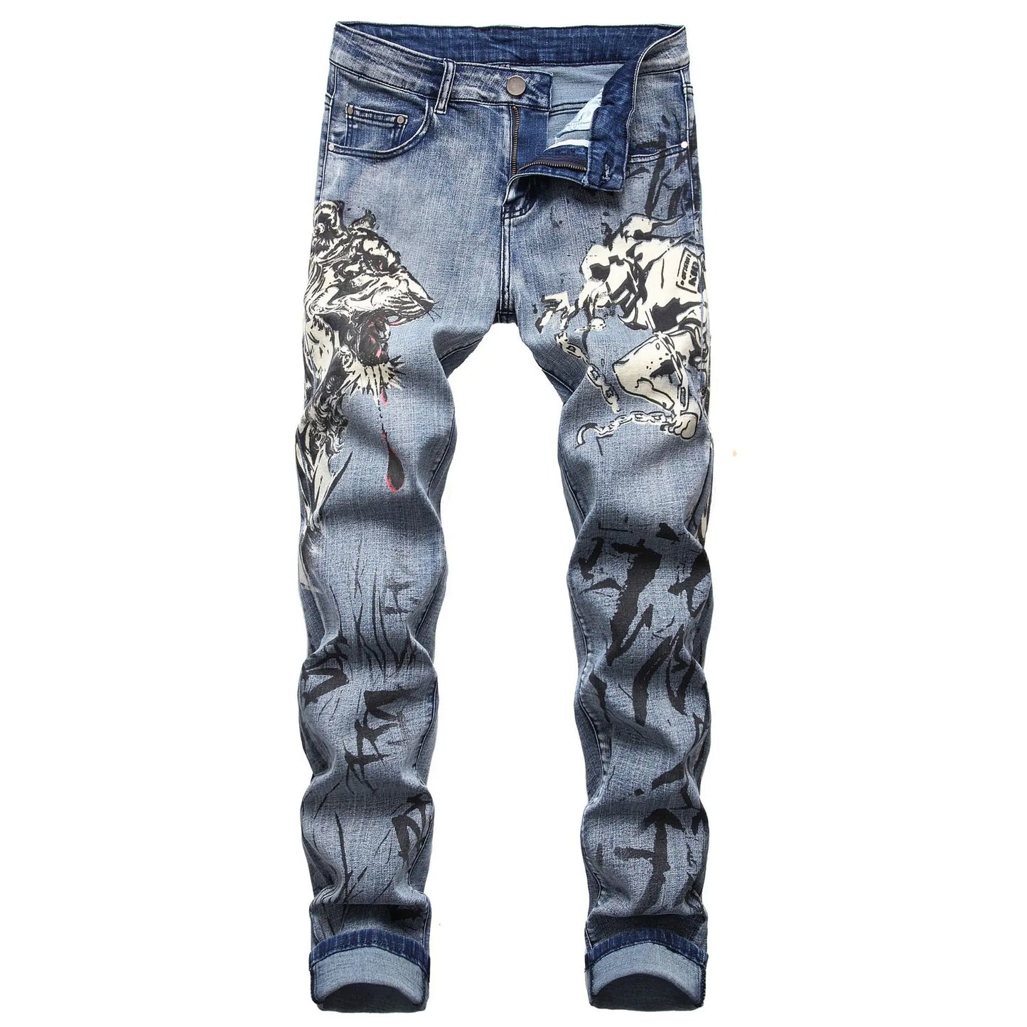 Plus Size Men's Jeans 3D Digital Print Stretch Denim Pants Blue Black White Trousers Men Fashion Slacks 28-34 36 38 40 42