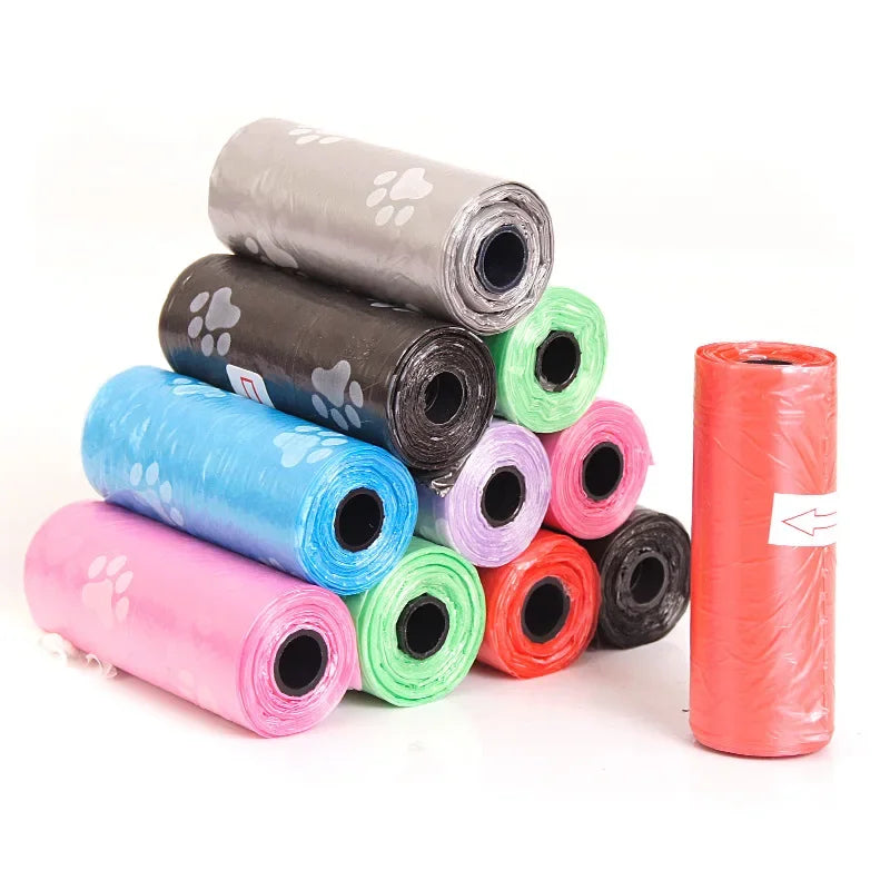 1 Roll Pet Poop Bags Disposable Dog Waste Bags Bulk Poop Bag Dispenser Bags with Paw Prints Garbage Bag