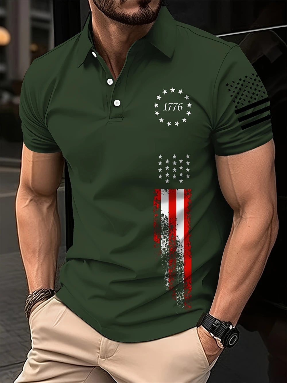 Fashion Men's Polo Shirt Italian Pattern Printed Summer Short Sleeve Casual Tie Button Large Size Men's Clothing Golf T Shirt