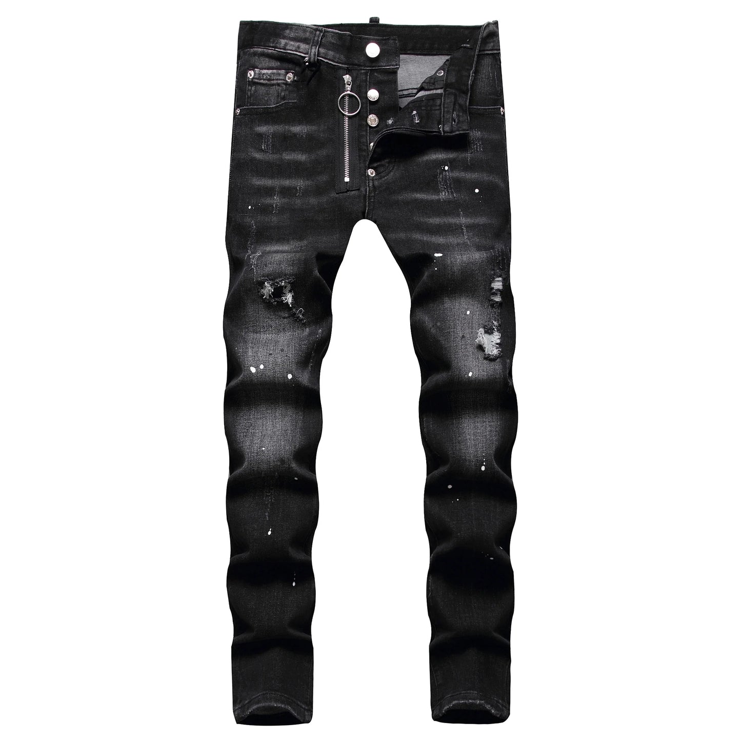 New Mens Ripped Jeans Luxury Men Skinny Jeans Light Blue Holes Pants Quality Male Stretch Slim Fashion Trousers Y2k Men Clothing