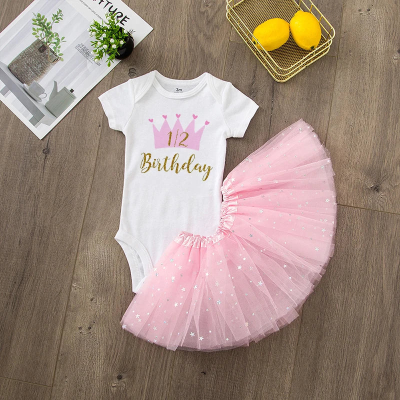 It's My 1/2 Birthday Baby Girls Birthday Outfit Cake Smash Outfit Birthday Party Shirt Tutu + Baby Bodysuits Dress Set Clothes