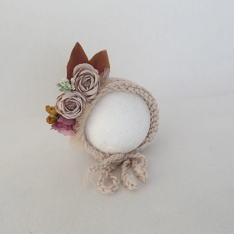 Vintage Newborn Floral Bonnet Baby girl Hat For Photography Knitted Newborn Garden Flower Bonnet For Photo Shoot Props