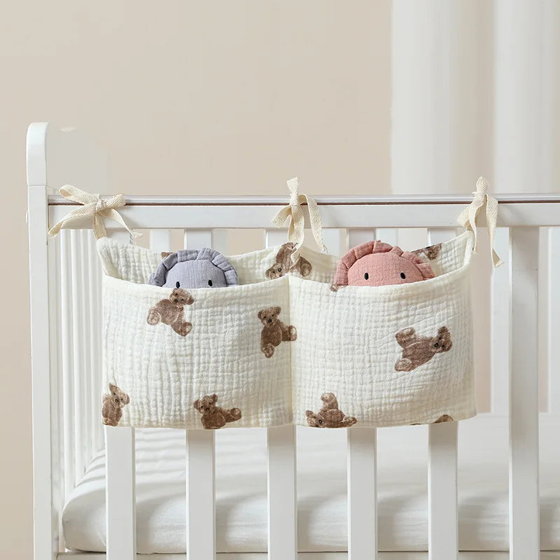 Baby Bedside Hanging Storage Bag 2 Pockets Organizer for Baby Cribs and Toys Hanging Baby Diaper Organizer
