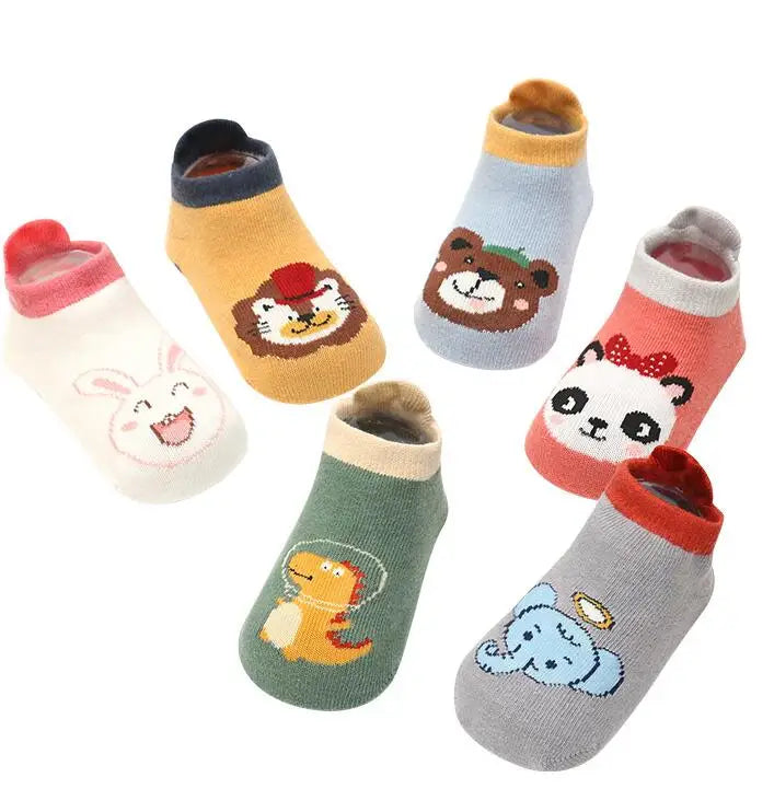 5Pairs/lot 2024 New 0-5Years Anti-slip Non Skid Ankle Socks With Grips For Baby Toddler Kids Boys Girls All Seasons Cotton Socks