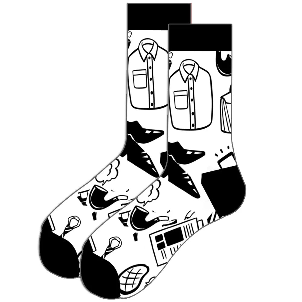 Streetwear Big Sieze Funny Socks Men with Cartoon Animals and Fruits Hip Hop Men's Socks Cotton Gifts for Men 2601