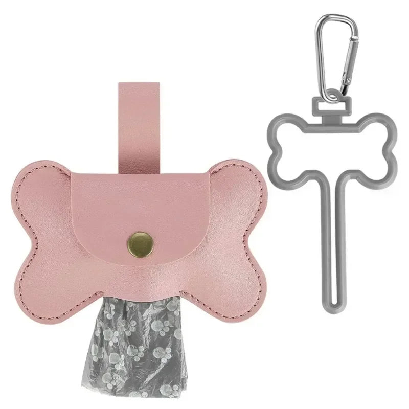 Dog Poop Pickup Bag Dispenser with Leash Clip Pet Waste Bag Dispenser for Dog Pooper Pet Outdoor PoopBag Leathers Holder