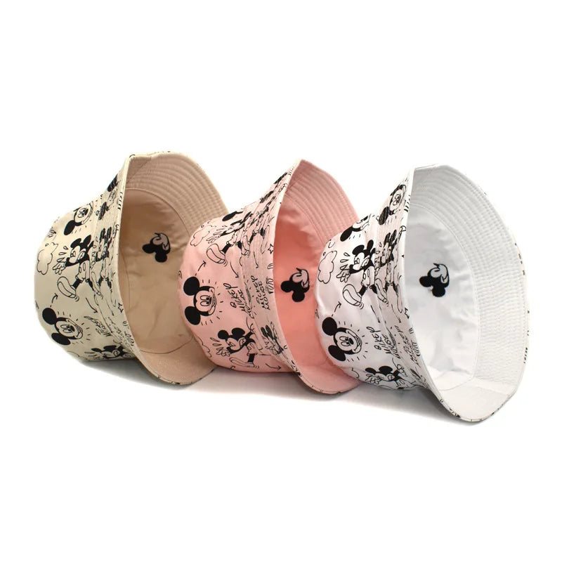 Disney Mickey Mouse Hat Anime Double-sided Printing Cotton Cap Fisherman Caps for Boys Girls Women Fashion Travel Visor Cap