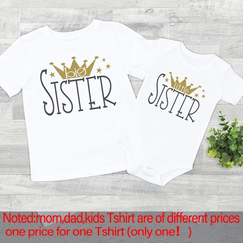 Big sister Little sister Family Matching Clothes crown printed girls T-shirt Baby Toddler Romper Kids Tee Tops sibling Outfits
