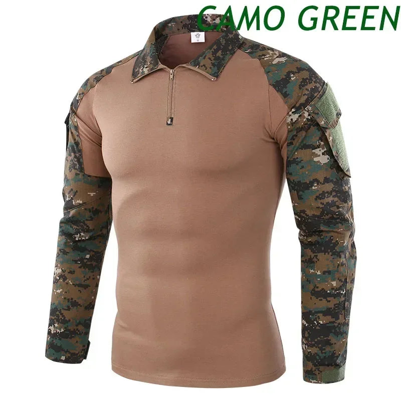 Combat Uniform Shirt Camouflage US Asian Size S-3XL Cargo Sport Tops Airsoft Paintball Tactical T-Shirts Hiking