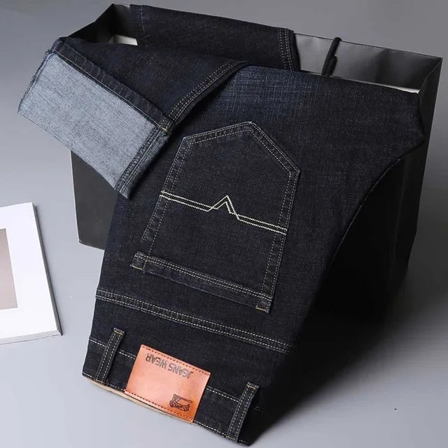 2023 Brand Men's Straight Elastic Cotton Jeans Men Fashion Business Casual Classic Style Jean Denim Pants Trousers Big Size28-40