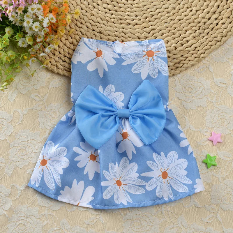 Cute Print Rabbit Clothes Summer Pet Dresses with Bow for Cats Rabbits Small Animals Clothing Outfit Bunny Dress Pet Supplies