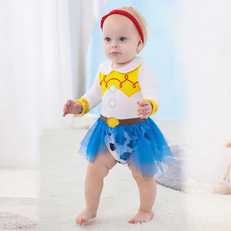 Fancy Fairy Baby Romper Elsa Ariel Belle Rapunzel Princess Costume 1 Year Birthday Tutu Dress Lace Headband Christening Baptism