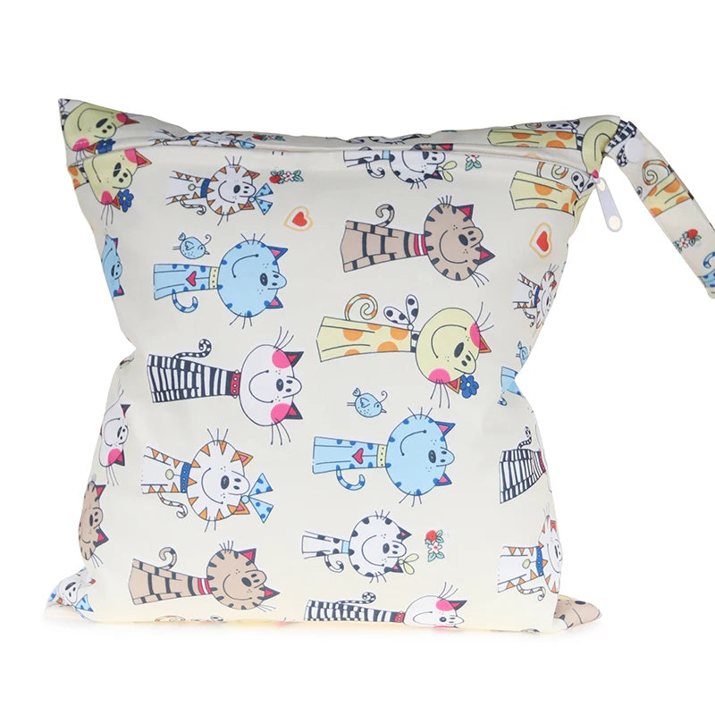 8 cat patterns Waterproof wet bags single Zipper Pocket Baby Diaper Storage Bag Washable Cloth Diaper Wet bag