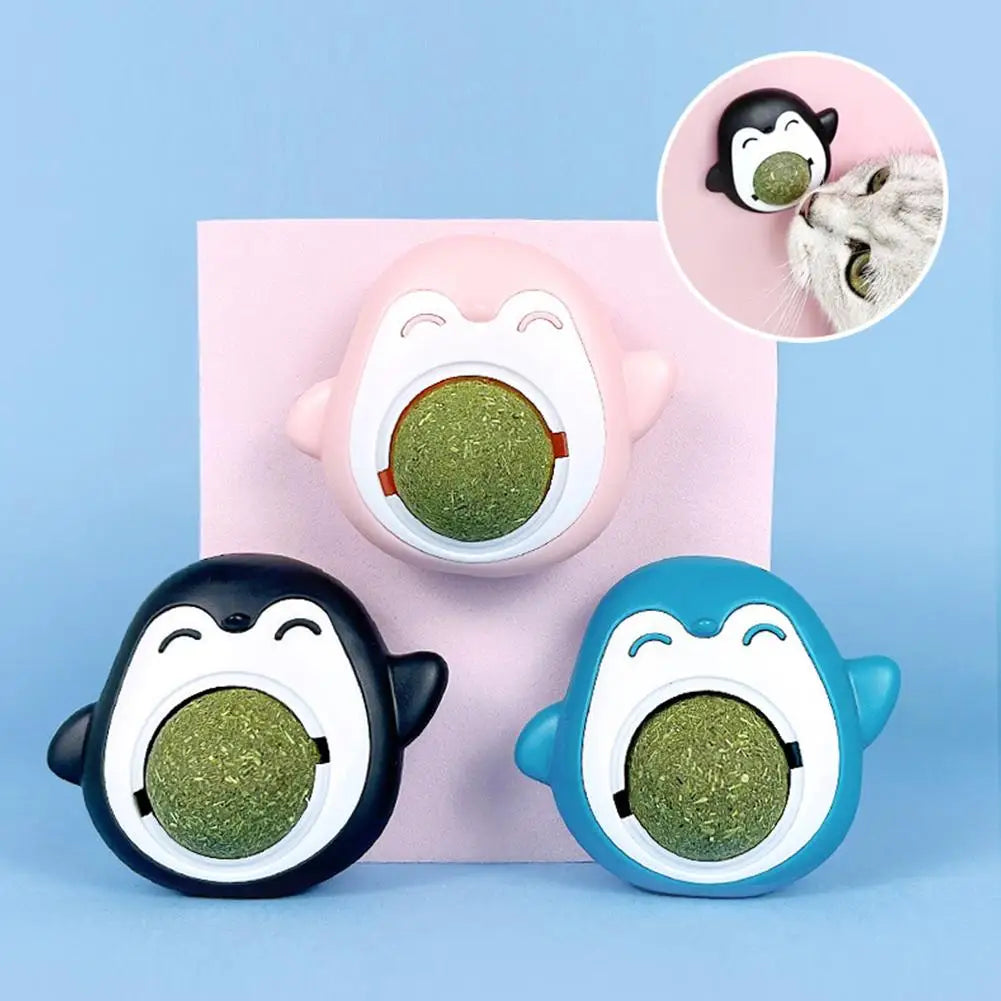 Cat Catnip Ball Penguin Shape 360 Degree Rotating Healthy Edible Ball Teeth Cleaning Molar Toy Cat Candy Snacks Pet Supplies