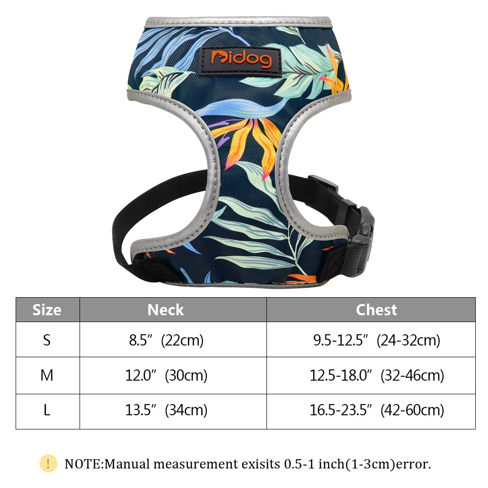 Fashion Printed Nylon Dog Harness Reflective French Bulldog Pug Harness Dog Vest For Small Medium Dogs Cats Walking Training