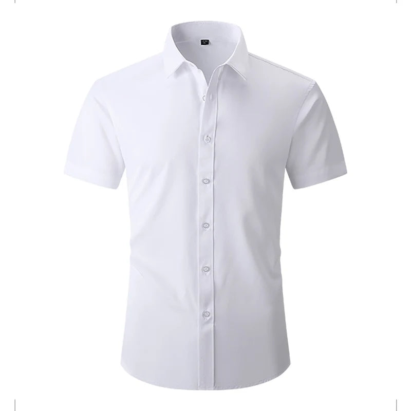 Men's Solid Short Sleeve Shirts Casual Button-Down White Black Shirt USA Size S-XL