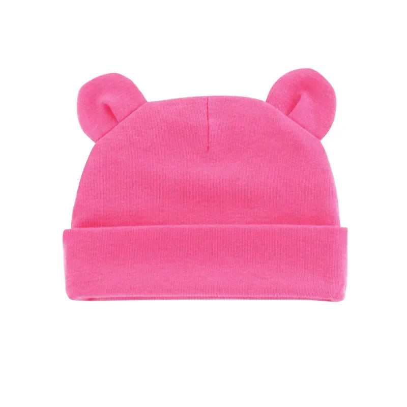 Xgnvpy Winter Baby Hat Comfortable Solid Color Hats Cute Ear Shape Cotton Cap Newborn Photography Props 0 -1 Infant Bonnet Items