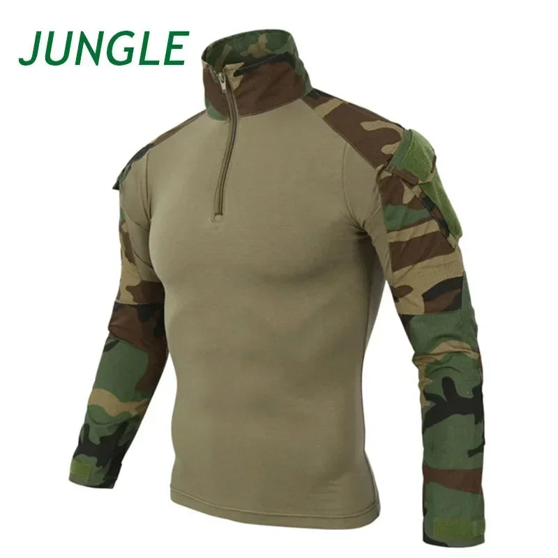 Combat Uniform Shirt Camouflage US Asian Size S-3XL Cargo Sport Tops Airsoft Paintball Tactical T-Shirts Hiking