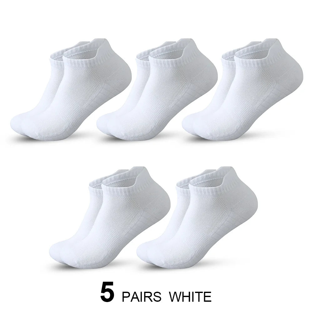 5 pairs High Quality Men Ankle Socks Breathable Cotton Sports Socks Mesh Casual Athletic Summer Thin Cut Short Sokken Size 38-45