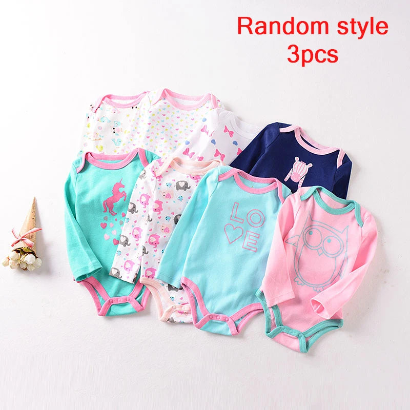 Baby Girl Fall Jumpsuit Long Sleeve 3Pcs Pure Cotton Newborn Bodysuits Round Collar Toddler Boy Clothes Set Infant Cute Costume