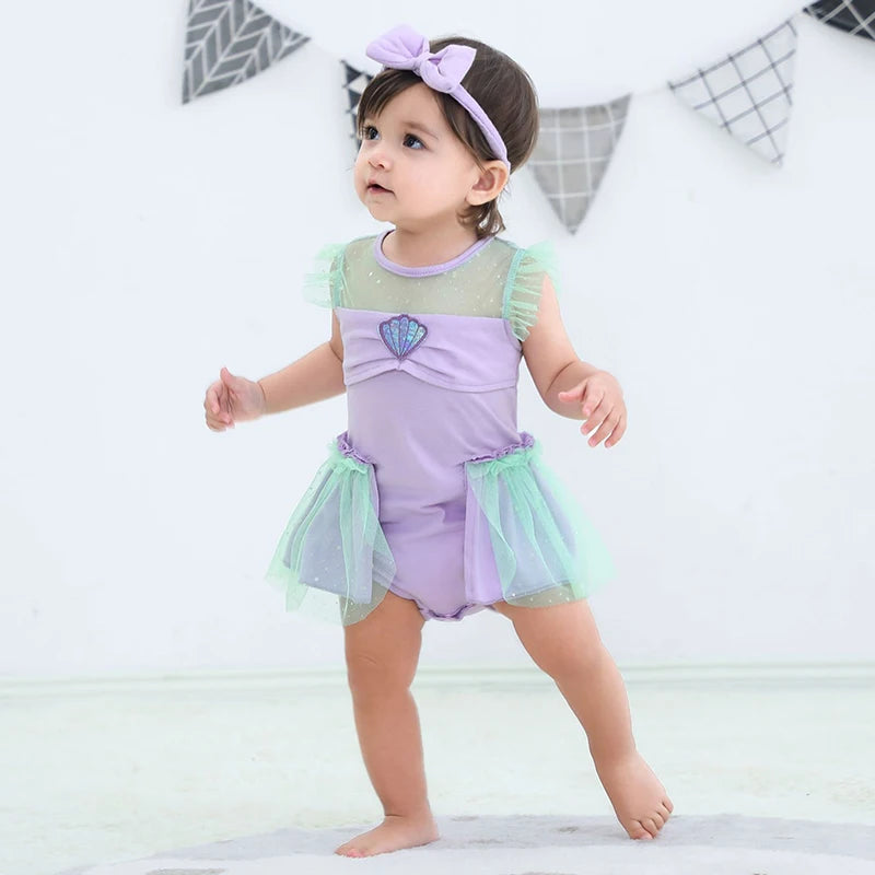 Fancy Fairy Baby Romper Elsa Ariel Belle Rapunzel Princess Costume 1 Year Birthday Tutu Dress Lace Headband Christening Baptism