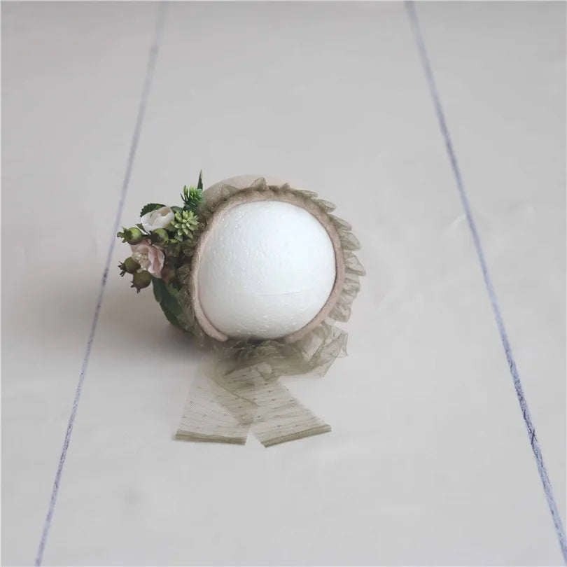 Vintage Newborn Floral Bonnet Baby girl Hat For Photography Knitted Newborn Garden Flower Bonnet For Photo Shoot Props