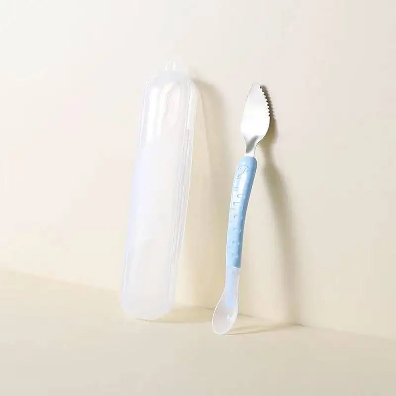 Baby Double Head Silicone Stainless Steel Children Utensil Toddler Infant Food Eating Fruit Scraping Mud Spoon Feeding Tableware