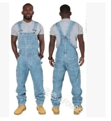 2024 Men Autumn Winter Men's Cowboy Siamese Stylish Multi-Pocket Loose Solid Color Casual Jeans Cargo Safari Overall Jumpsuits