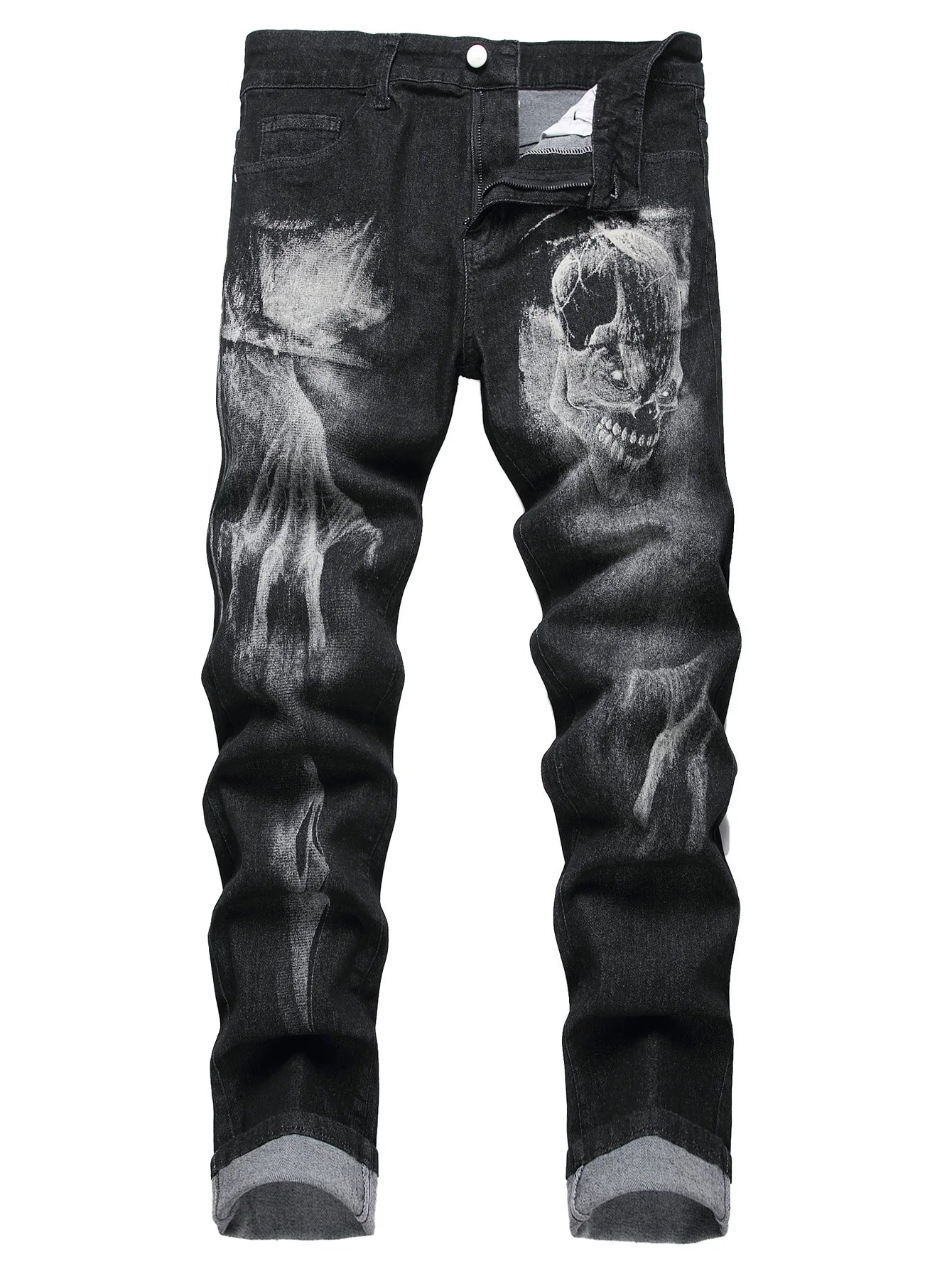 Plus Size Men's Jeans 3D Digital Print Stretch Denim Pants Blue Black White Trousers Men Fashion Slacks 28-34 36 38 40 42