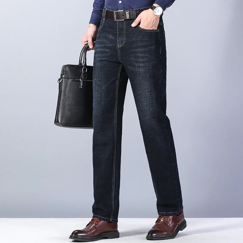 2023 Brand Men's Straight Elastic Cotton Jeans Men Fashion Business Casual Classic Style Jean Denim Pants Trousers Big Size28-40