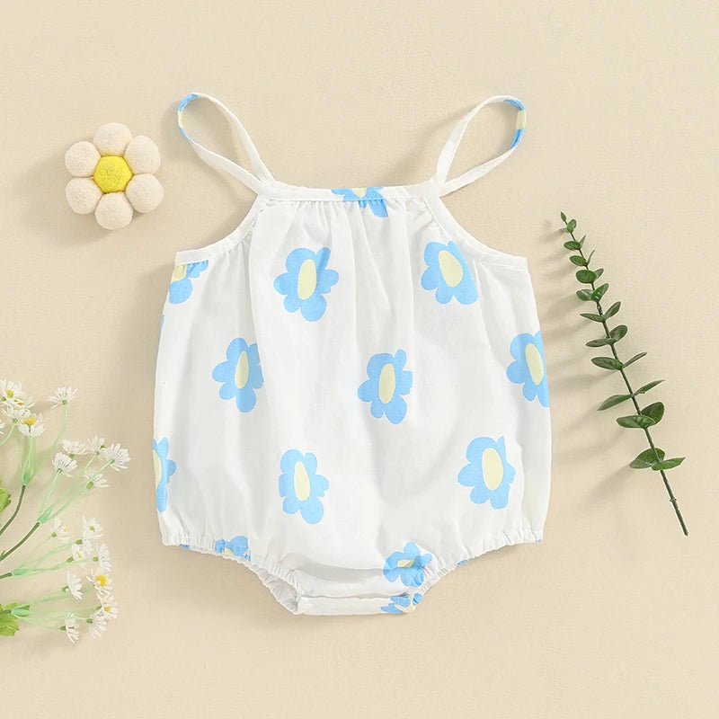 Baby Clothing New Born Girl Sleeveless Romper Summer Floral Print Bandage Jumpsuit for Newborn Toddler Cute Clothes